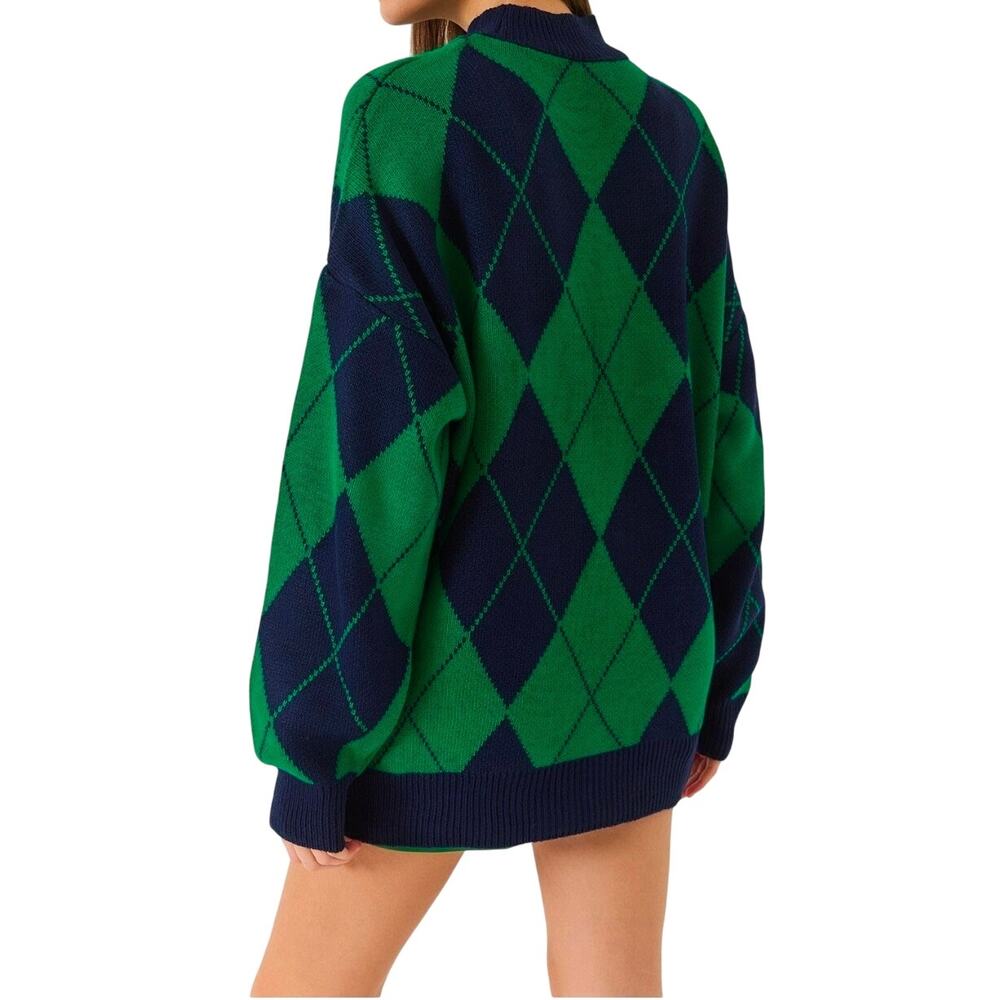 Preppy Ivy League Dark Academia Grandpacore 90s Grunge Argyle Knit Sweater XL - Picture 2 of 10